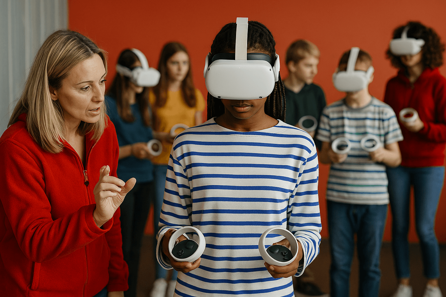 Élèves qui découvrent les métiers grâce à la réalité virtuelle dans un établissement scolaire