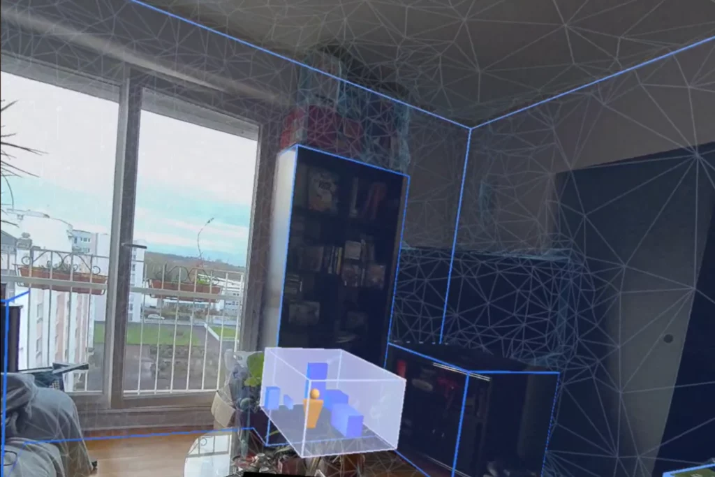 Illustration de l’analyse de l’environnement grâce à la technologie SLAM pour la réalité augmentée sans marqueur