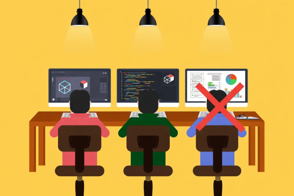 Schéma illustrant la sélection des expertises techniques par une agence de réalité virtuelle afin de réduire les coûts de développement d’un projet VR